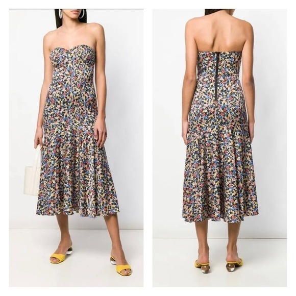 VERONICA BEARD Annika Black Floral Strapless High Slit Midi Dress Size 10 - Picture 5 of 16